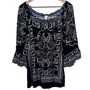 Cato EST 1946 Paisley Boho Ruffle Bell Sleeve Blouse Size 1X